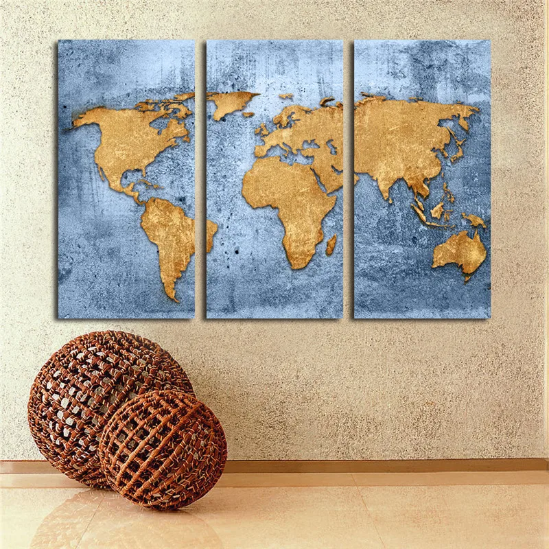 

3 Piece Canvas Oil Painting Vintage World Map Drawing Prints on Canvas Module for Living Room Office Home Decoration Unframed