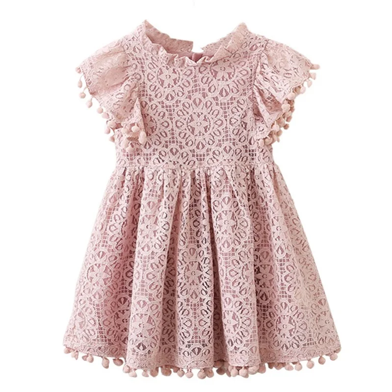 Детское бальное платье для девочек новое белое летнее кружевное платье для маленьких девочек 6, 7, 8 лет, праздничное платье принцессы на день рождения Одежда для детей - Цвет: Pink