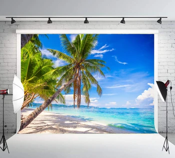 

Summer sea beach backdrops Tropical plants plam tree photography background luau hawaiian ocean island party decor photo booth