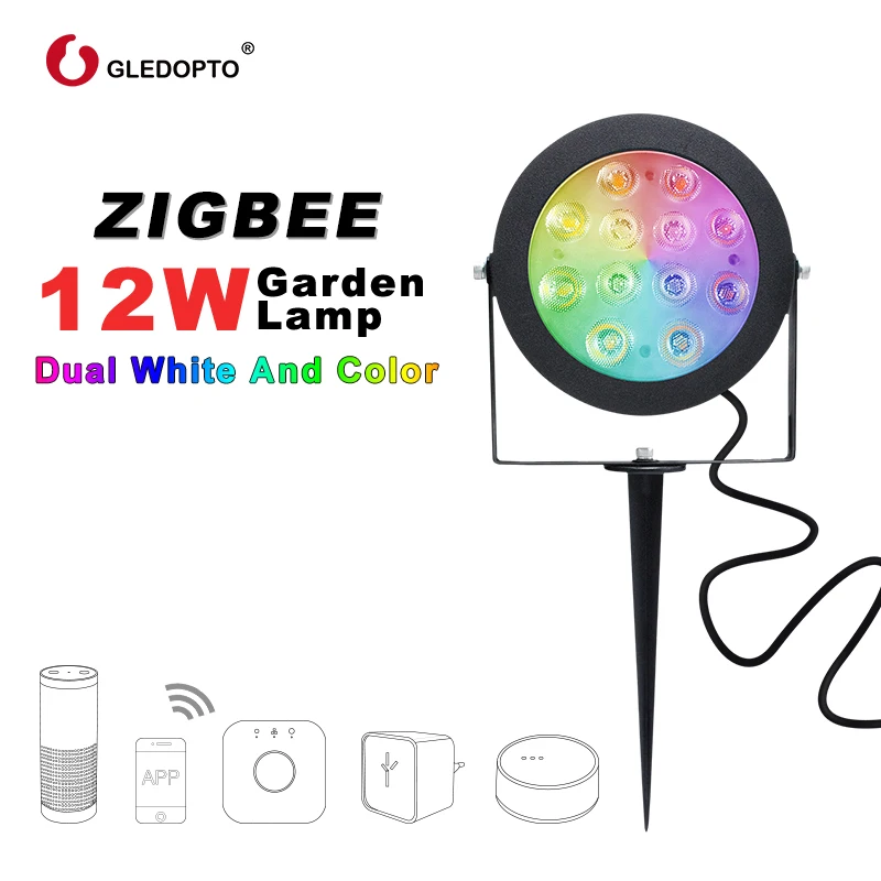 ZIGBEE smart led garden lamp 12W RGB+CCT APP control work with alexa ac100-240v dual white outdool light ZIGBEE light link 3.0