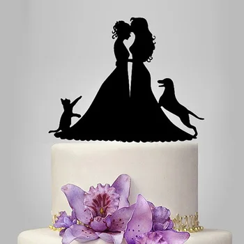 

2017 Acrylic Lesbian And 1 Dog 1 Cat Wedding Cake Topper/Wedding Stand/Wedding Decoration Wedding Cake Accessories Casamento