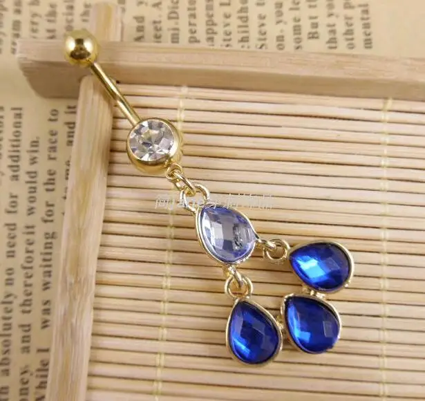 

316L medical steel anti allergy Crystal Rhinestones Navel Barbell Golden Body Piercing Belly Button Ring Dangle body jewelry