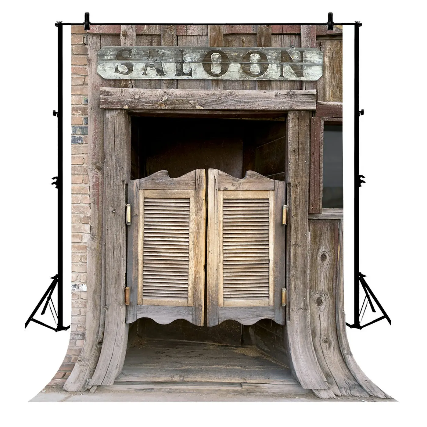 

5x7ft Old Western Swinging Saloon Doors Wood Texture Shabby Polyester Photo Background Portrait Backdrop