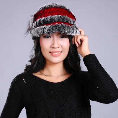 

2017 New Women Real Rabbit Fur Hat Fashion Knitted Genuine Rex Rabbit Fur Cap Winter Warm Natural Fox Fur Headgear Beanies