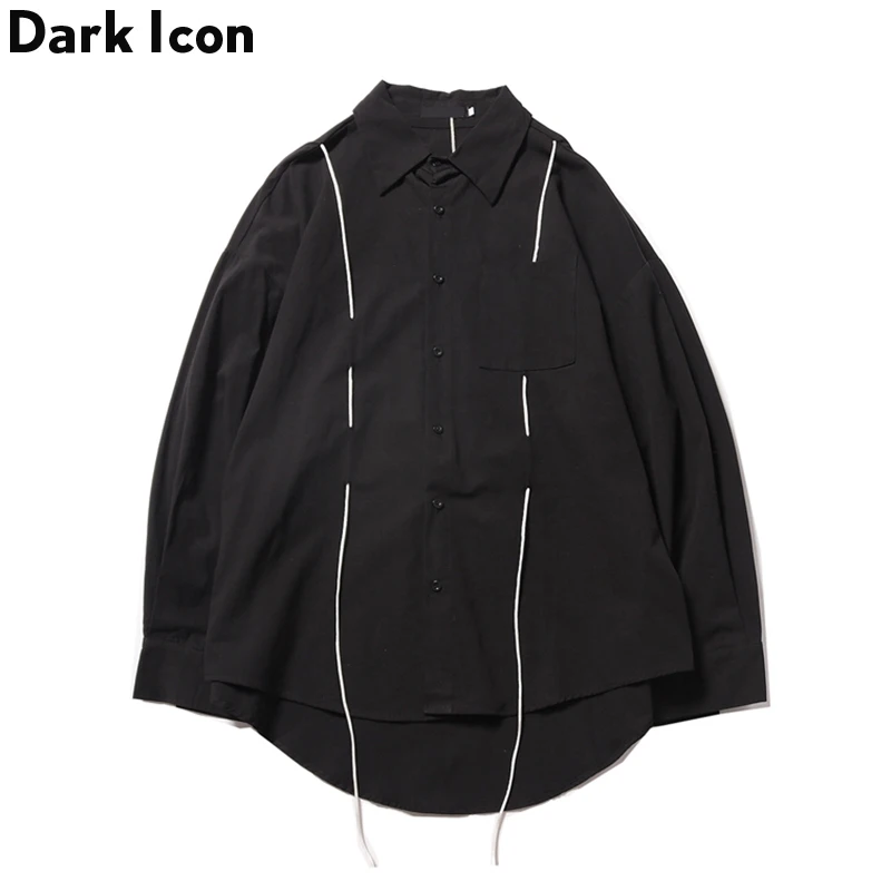 

Dark Icon Color Block Drawstring Loose Men’s Shirts Turn-down Collar Street Harajuku Style Shirts Male’s Top