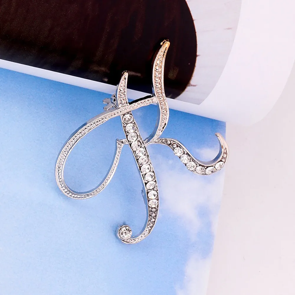 

Crystal 26 English Letters Brooch Pin Couple Memorial Jewelry Love Gifts