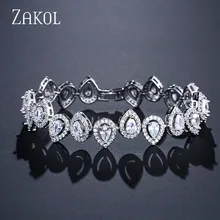 ZAKOL Роскошные капли воды цепи звено браслет для женщин Дамы Сияющий AAA кубический циркон Кристалл ювелирные изделия подарок FSBP2033