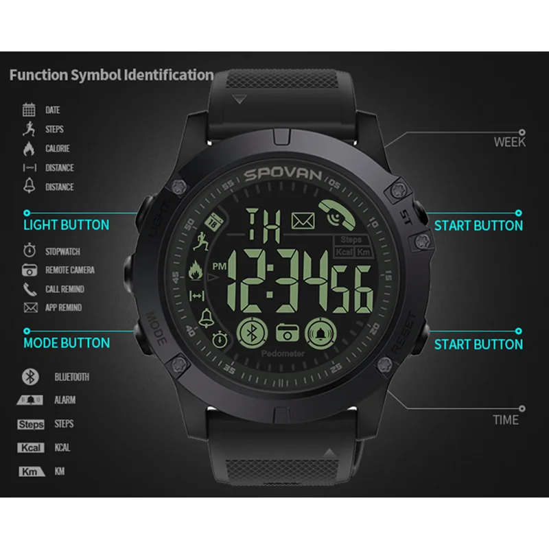 Spovan мужские часы с силиконовым компасом от ведущего бренда, роскошные умные спортивные наручные часы, цифровые часы Relogio Masculino, военные Качественные Часы, подарок