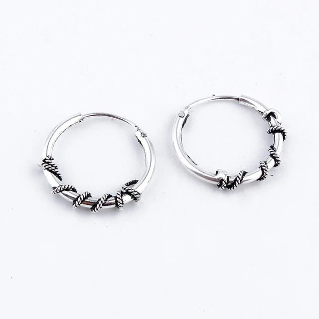 Online Bohemian Gypsy Tribal Hoop Earring Handmade Bali Wrap Bohemian Gypsy Tribal Hoop Earring Handmade Bali Wrap Vintage Silver Color Endless Small Circle Earrings For Women Jewelry