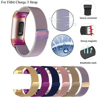 

JKER Stainless Steel Magnetic Milanese Loop Band for Fitbit Charge 3 Replacement Wristband Strap for Charge 3 Watch Accessories