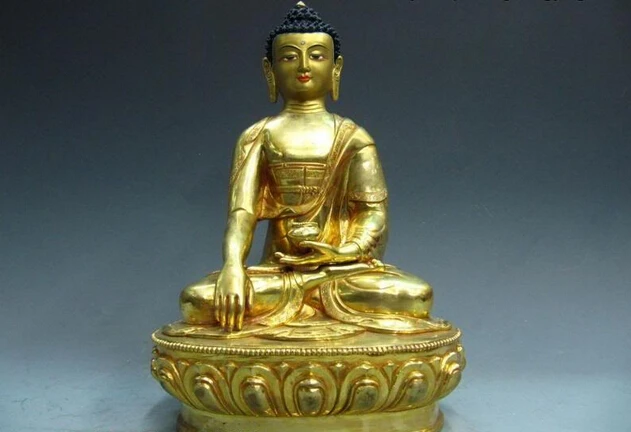 

Collectible bronze lion statue S0045 China Buddhism 100% Pure Copper Bronze 24K Gold Gild Sakyamuni Buddha Statue (B0328)