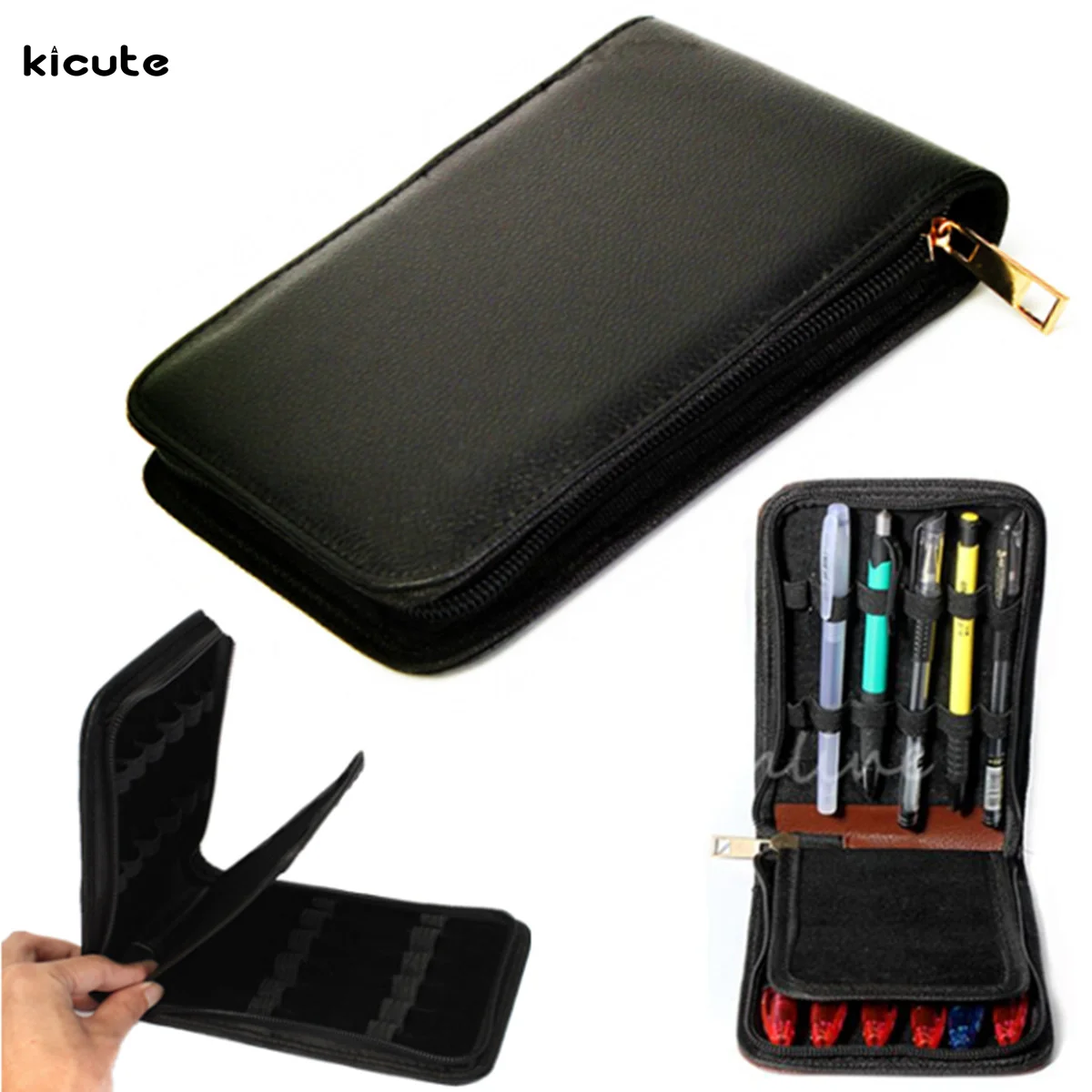 

Excellent Quality Brand New Black Color Fountain Pen Roller Pen Case Holder Fit For Student Office Stationery