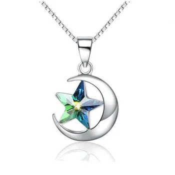 

Star Moon Pendant Color Jewelry Blue Crystal S925 standard silver necklace Lovers Gift Standard style in Europe and America