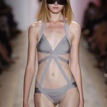 Серый Холтер сплошной бандажный Купальник Новинка модные, пикантные Для женщин трикотажные обтягивающий купальник платье+ костюм