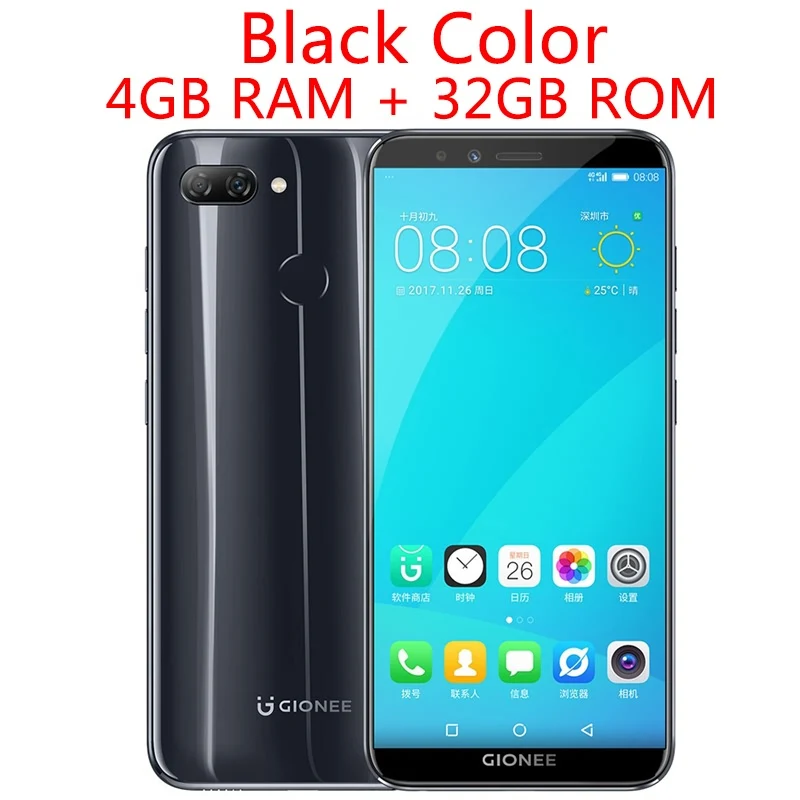 Мобильный телефон GIONEE S11 LITE, 5,7 дюймов, 4 Гб, 32 ГБ, 64 ГБ, Восьмиядерный процессор Snapdragon 430, HD+ полный экран, двойная камера, смартфон на Android 4G LTE - Цвет: Black 4G 32G