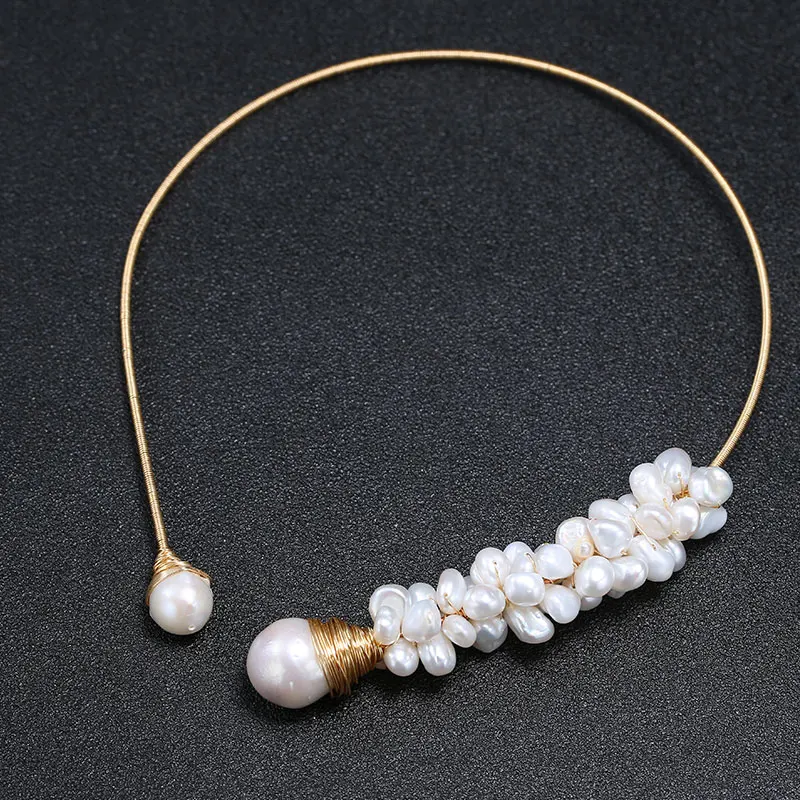 

2019 Sale Luxury Handmade Collar Huge 8-9mm Baroque Pearl Choker Necklace Female Pearl Jewelry