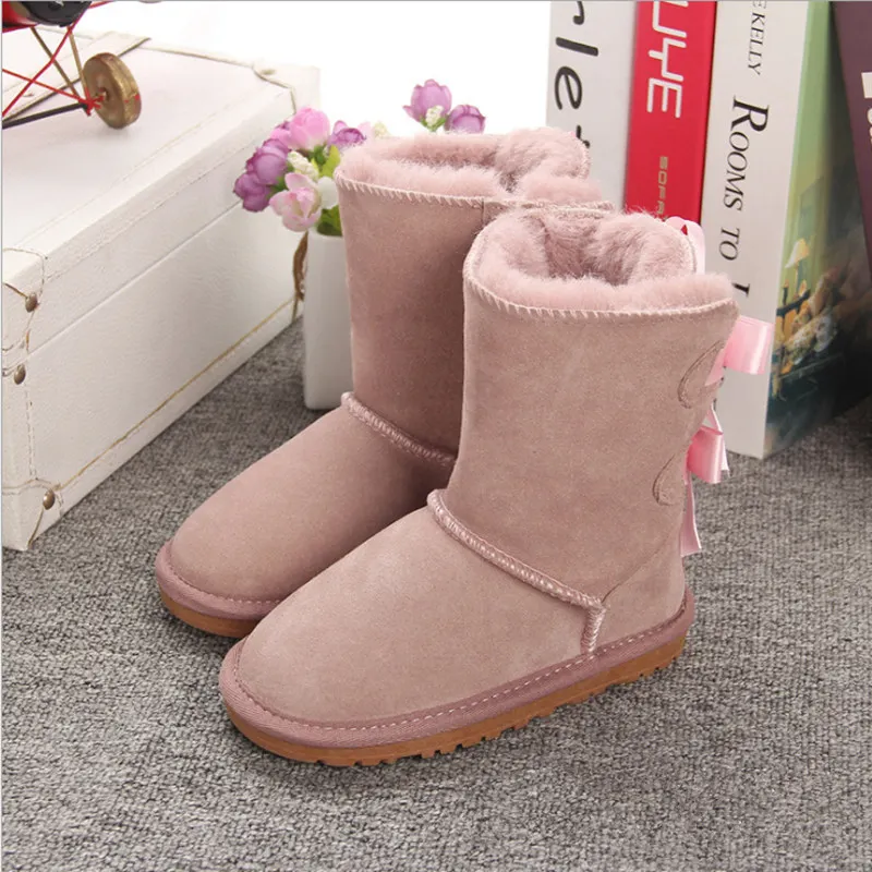 Cena Dziewczyny Australia styl dzieci śnieg buty śliczne łuk powrót wodoodporne Slip on dzieci zimowe buty ze skóry wołowej marki Ivg EU21 34