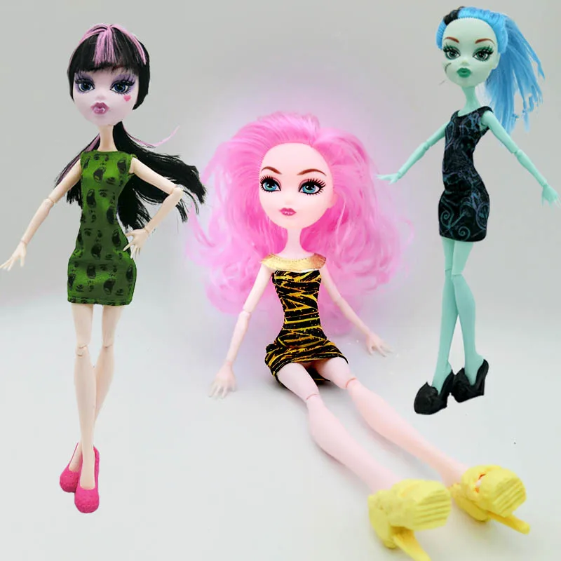 3 шт./лот, модная одежда для кукол Monster High, вечерние платья, летние короткие платья, цельнокроеные платья для куклы Monster High