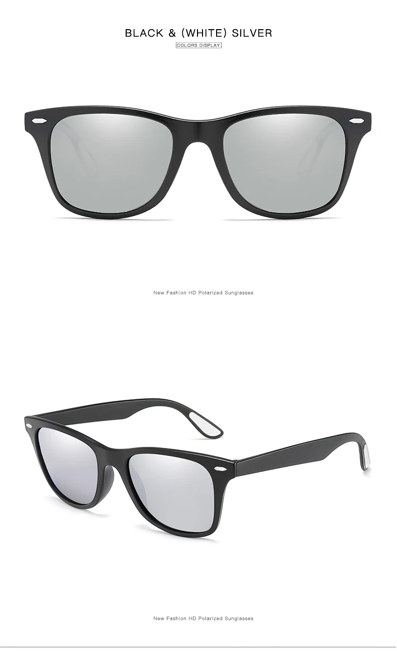 Longkeader классические мужские HD Поляризованные Солнцезащитные очки женские брендовые дизайнерские очки с квадратной оправой Винтажные Унисекс Солнцезащитные очки Gafas De Sol 1052 - Цвет линз: black white silver