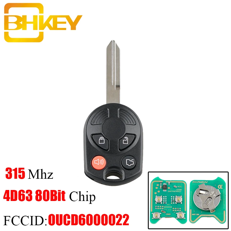 BHKEY 3+ 1 пуговицы удаленного ключи 4D63 80Bit чип для Ford Edge Escape Фокус Линкольн Mazda Mercury OUCD6000022 315 МГц