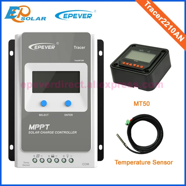 Tracer 2210AN MPPT 20A 12 V 24 V Контроллер заряда солнечной батареи автоматический переключатель ЖК-панели солнечной батареи регулятор заряда макс 520 W - Цвет: with MT50 and Sensor