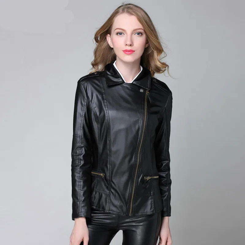 Spring And Autumn New Women's   Europe Slim Women's Leather Lapel PU Leather Motorcycle Jacket Women S- 4XL AS064 (7)