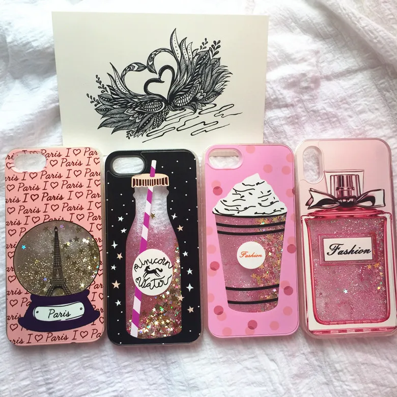 

10pcs/lot Fashion Wishing ball Perfume bottle Quicksand Flowing Back Full Cover Case For iPhoneX 8/6s 7plus Shell Protection