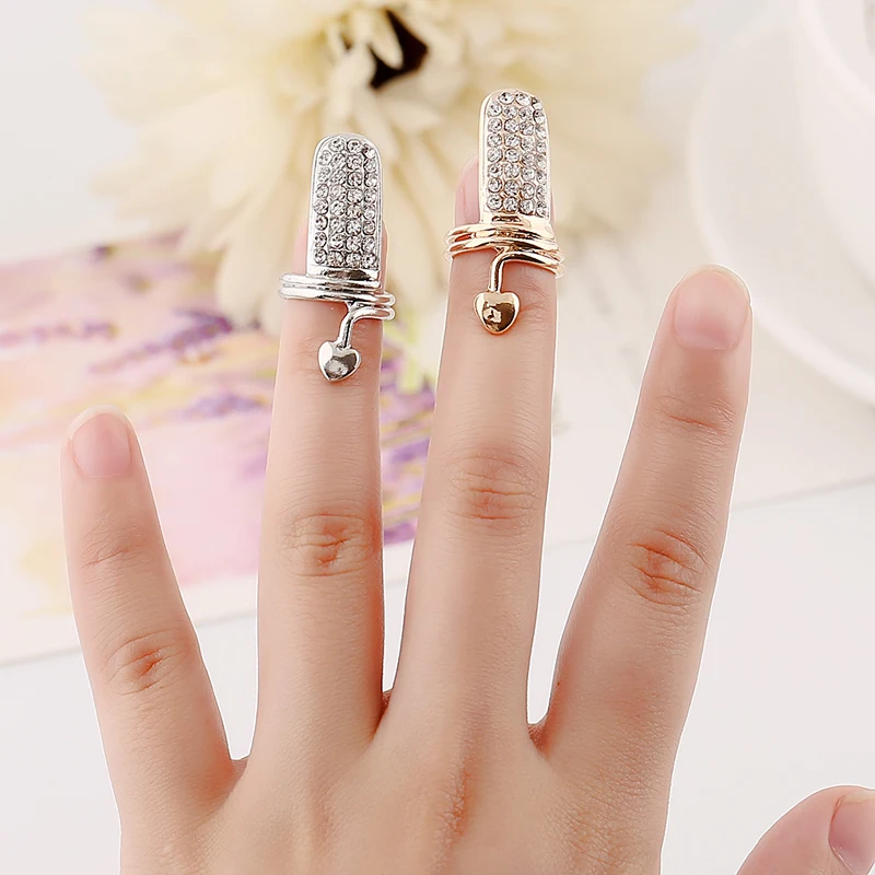 Модное ювелирное изделие, кольцо для ногтей в форме сердца, очаровательное кольцо с кристаллами, кольца для ногтей для женщин, дамские Стразы, защита для ногтей 5R032