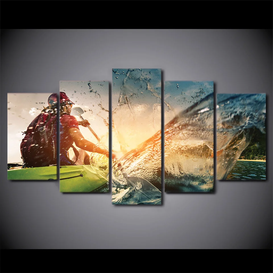 Wall Art Pictures Home Decor Frame Room Posters 5 Pieces HD Printed Girl Sailing Kayak Canoeing Sports Canvas Printings | Дом и сад