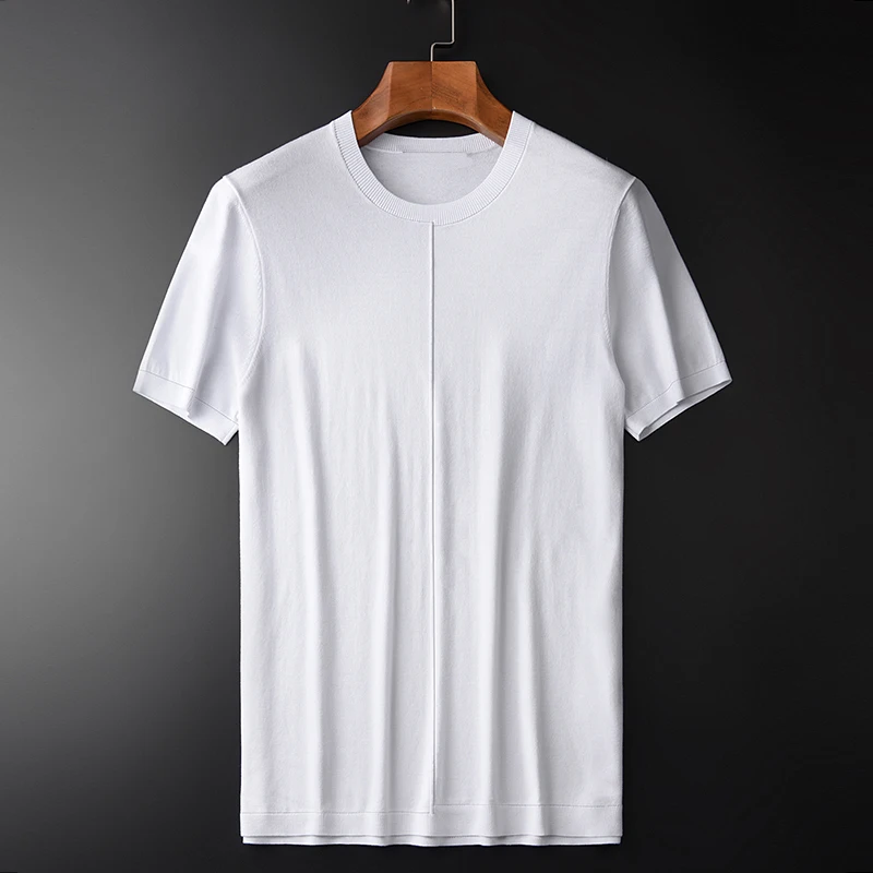 

Minglu Knitted Men T-shirts Luxury Solid Color Short Sleeve Mens T-shirts Plus Size 4xl White Slim Fit Round Collar Man Tee