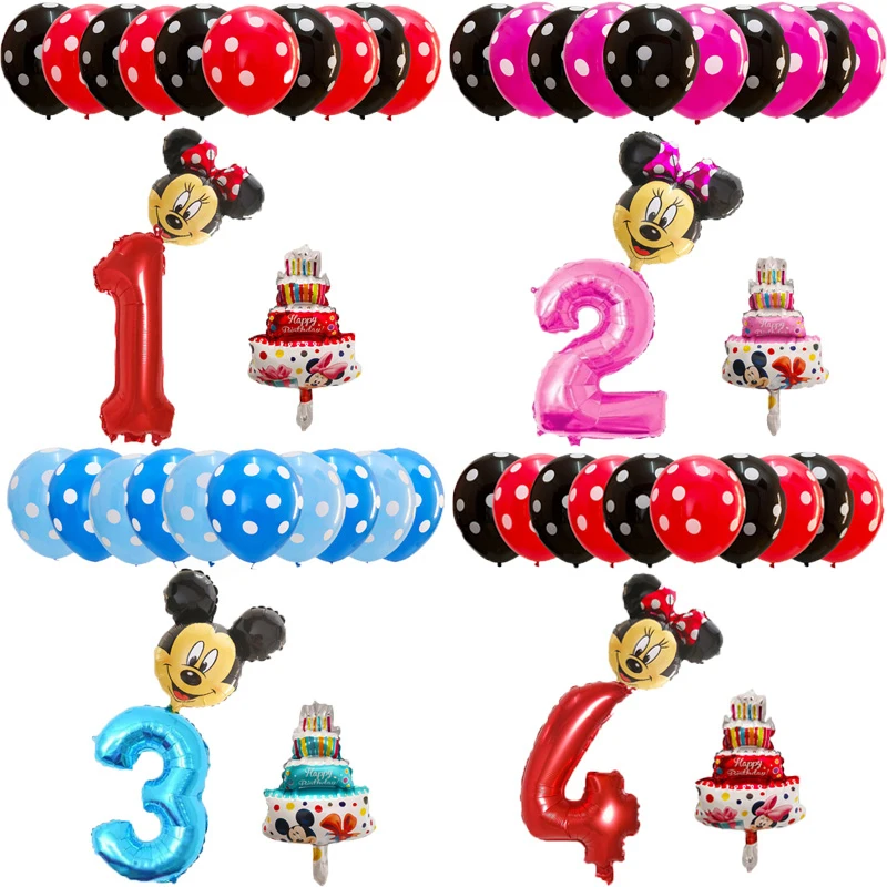 13pcs Mickey Minnie Mouse balloon 30 inch number latex balloons cake baby shower 1 2 3 4 5 6st Birthday party Cartoon Decoration