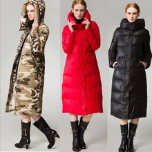 Высокое качество, мода, Украина,, зимний женский пуховик на утином пуху, куртка, роскошная, ультра длинная, толстая, теплая, на молнии, красный/черный, пуховик