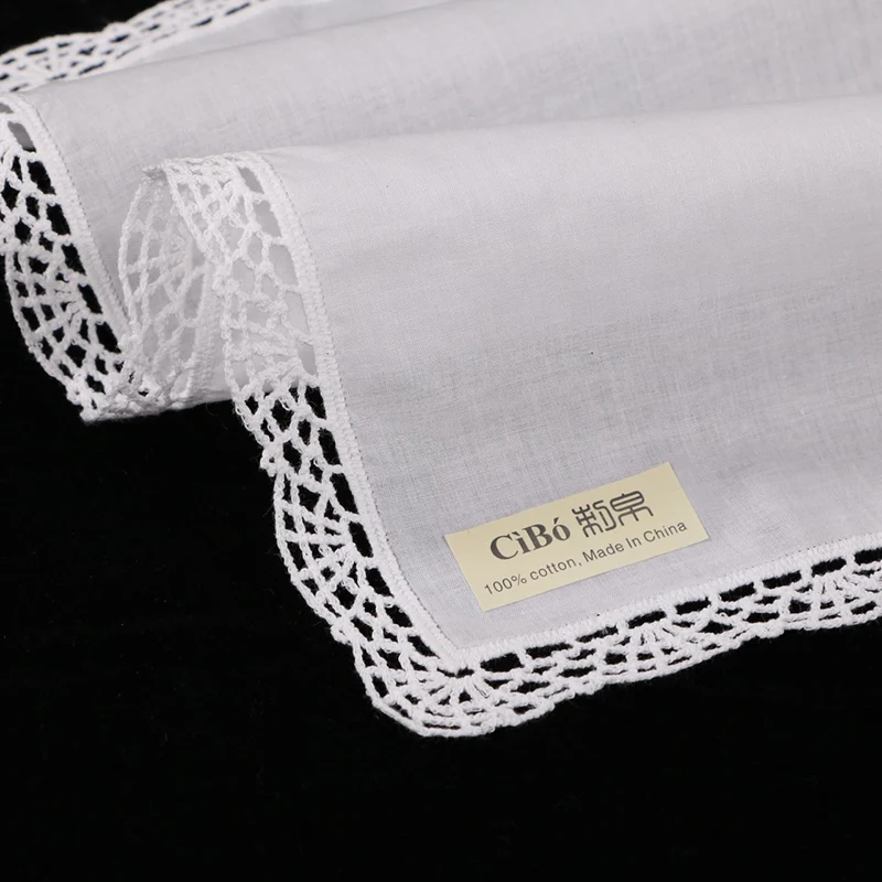 

D007: 12 pieces white premium cotton lace wedding handkerchiefs blank crochet hankies for women/ladies wedding gift