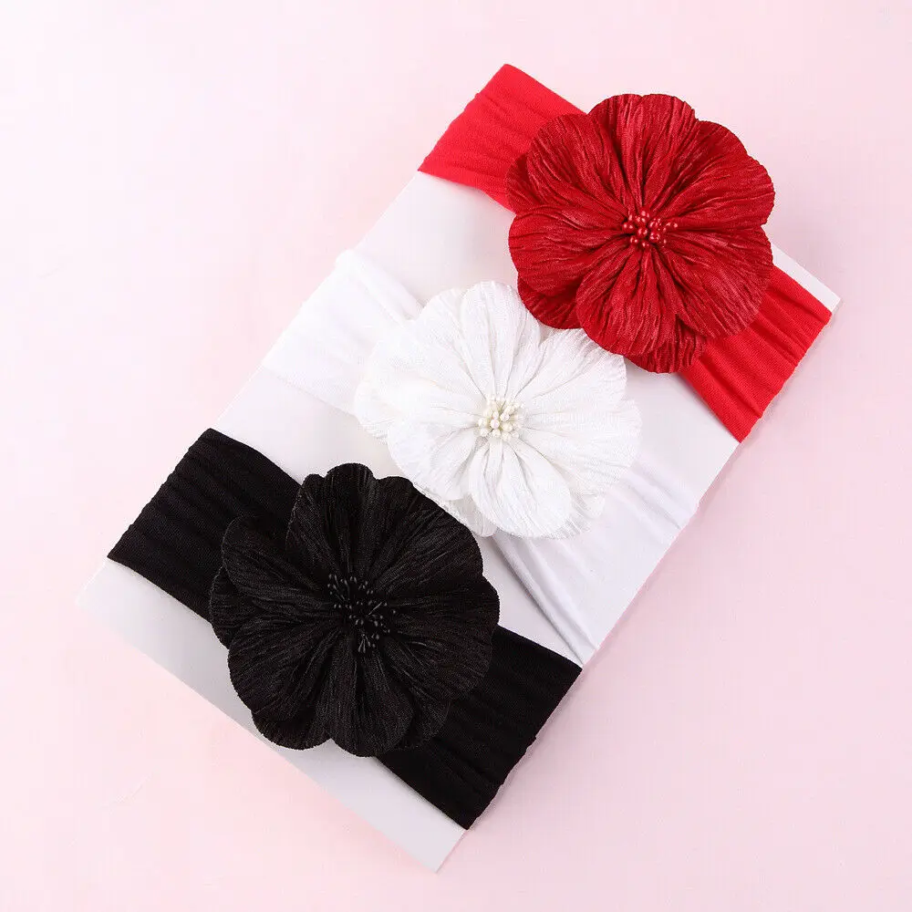 

3pcs Baby Girls Hairband Bow Head Elastic Band Headband Flower Hair Accessories Headwear