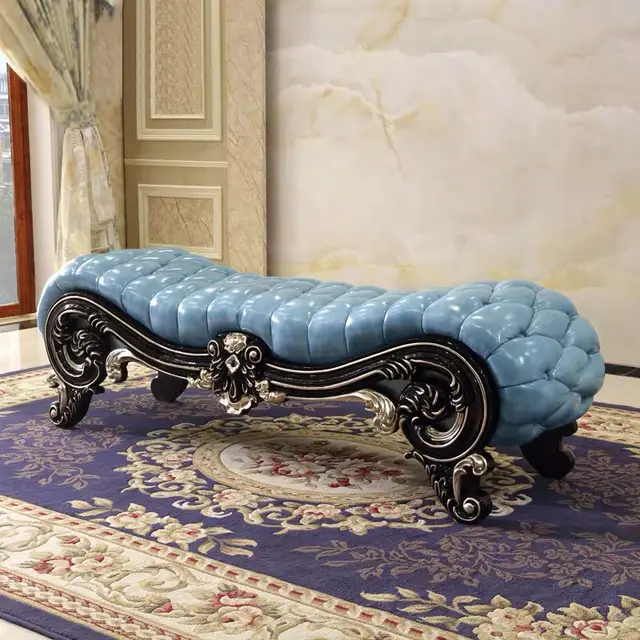 Antique Modern Design European Style Sky Blue Solid Wood Carving