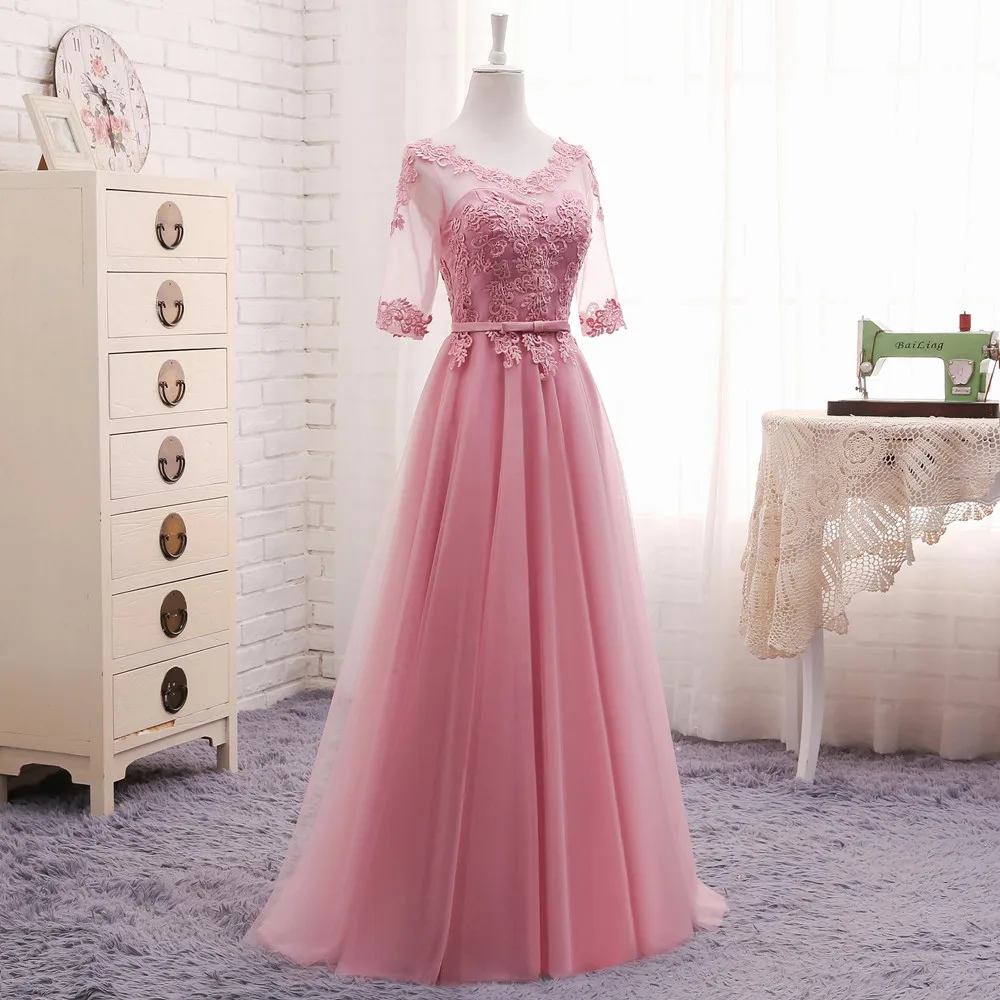 Пыльно-розовые вечерние платья с длинным кружевом и коротким рукавом, Элегантное свадебное платье с вышивкой, прозрачное банкетное сексуальное платье для бала, халат