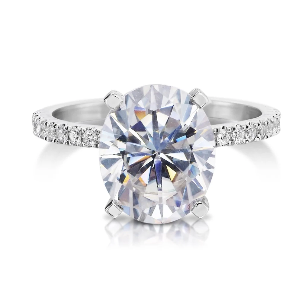 Oval Brilliant Cut Moissanite Ring 4.28 Carat 11*9mm DE Color Halo Solid 14k White Gold Set with Side Stone Half Eternity Band цена Oval Brilliant Cut Moissanite Ring 4.28 Carat 11*9mm DE Color Halo Solid 14k White Gold Set with Side Stone Half Eternity Band цены онлайн
