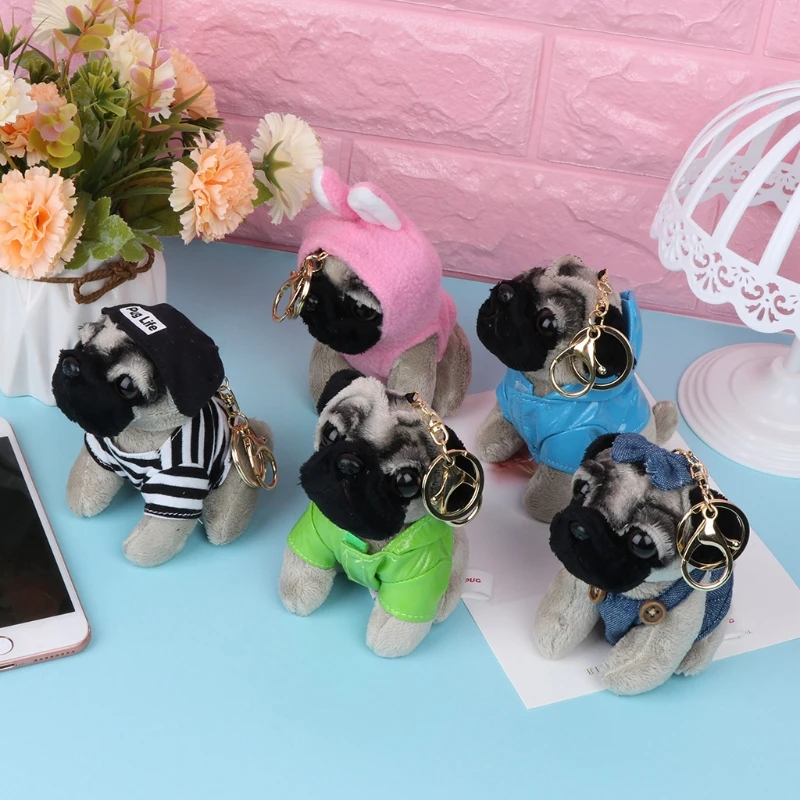 

Funny Cute Raincoat Pugger Dog Dolls Puppy Dog Bag Pendant Keychain Kid Toy Gift New arrival 2018