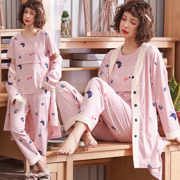 8221#3 шт./компл. ситец Пижама для беременных; модная ночная рубашка домашняя одежда для беременных Для женщин Беременность; костюм для сна - Цвет: Розовый