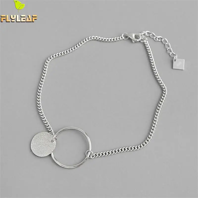 

Flyleaf Geometric Round Circle Gold Real 925 Sterling Silver Anklets For Women Fashion Girl Ankle Leg Fine Jewelry Enkelbandje