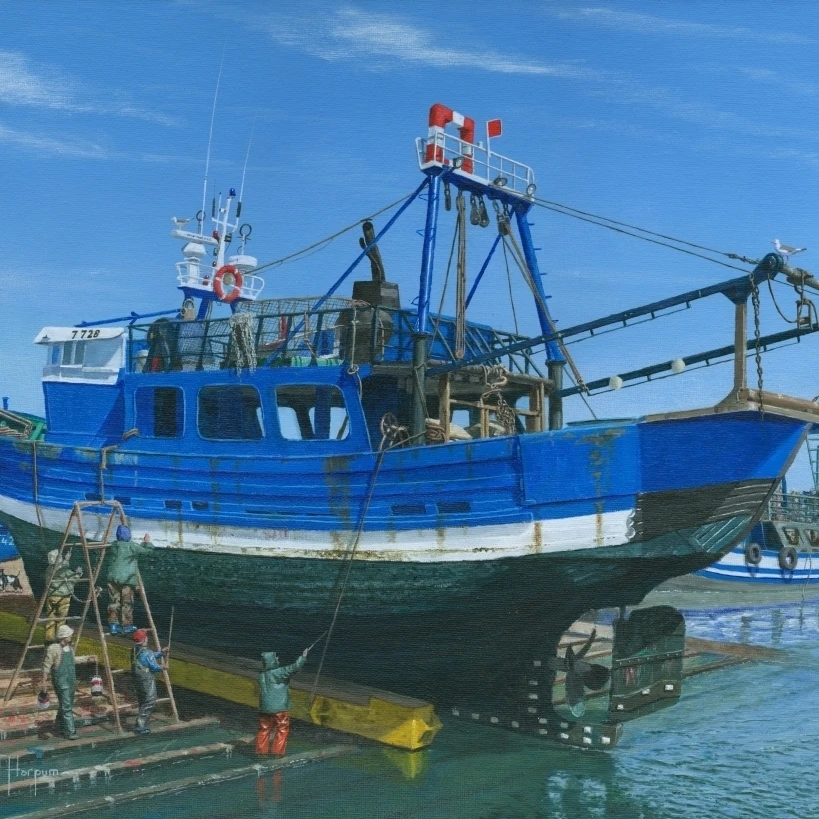 Fishing Boat Repairs  Essaouira  Morocco Poster Print by Richard Harpum (20 x 16)