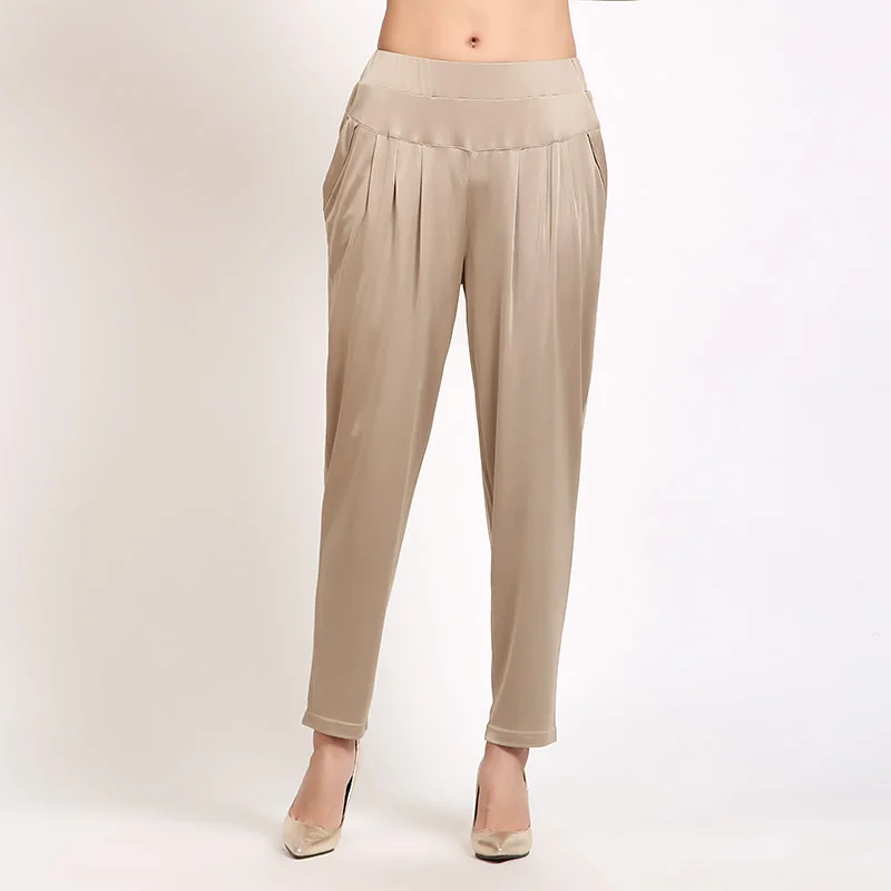 Summer 100 Silk Heavy Weight Silk Haren Pants Large Size Women's