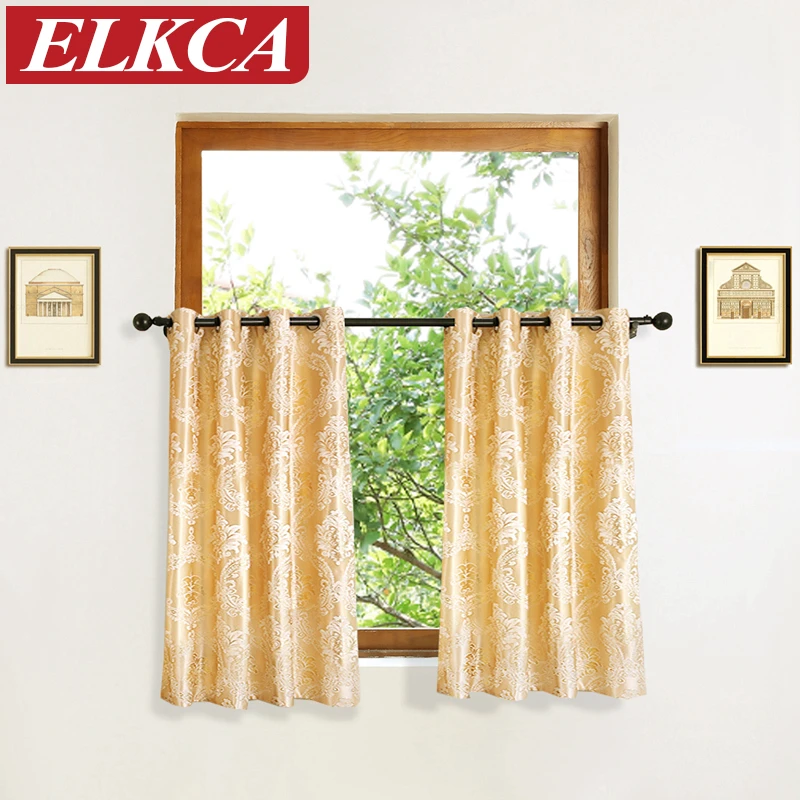 European Golden Luxury Short Curtains for Kitchen Window Curtains