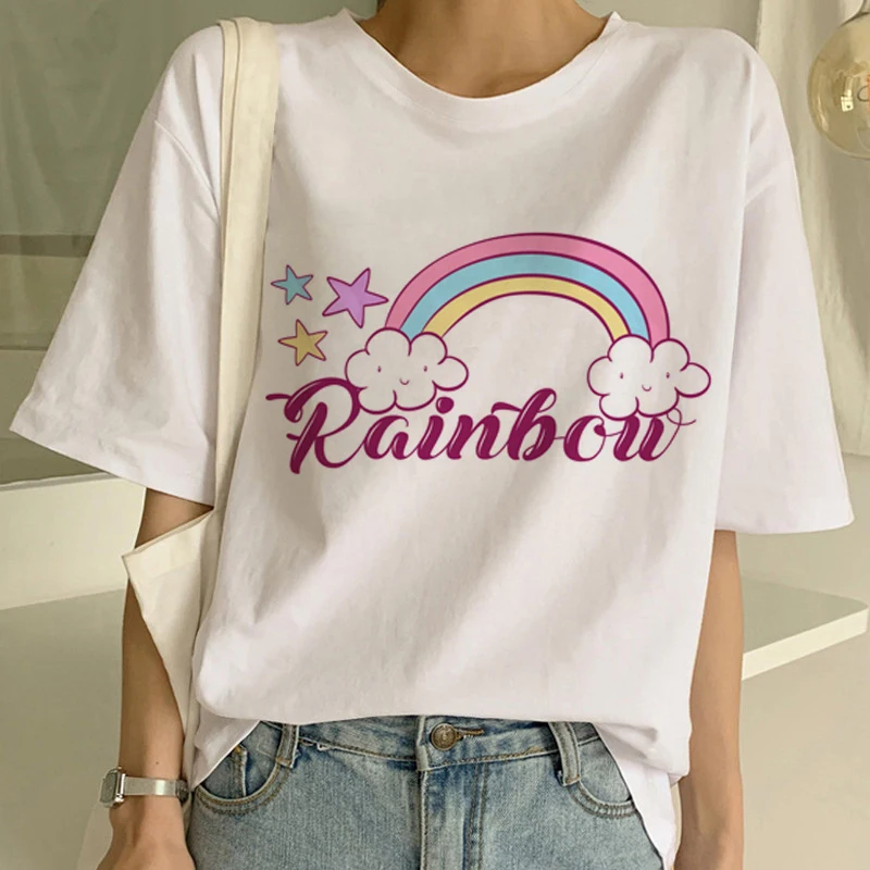 Harajuku Rainbow модная футболка Женская 90s Harajuku Ullzang Футболка модная графическая Funnu мультфильм футболка корейский топ футболки женские