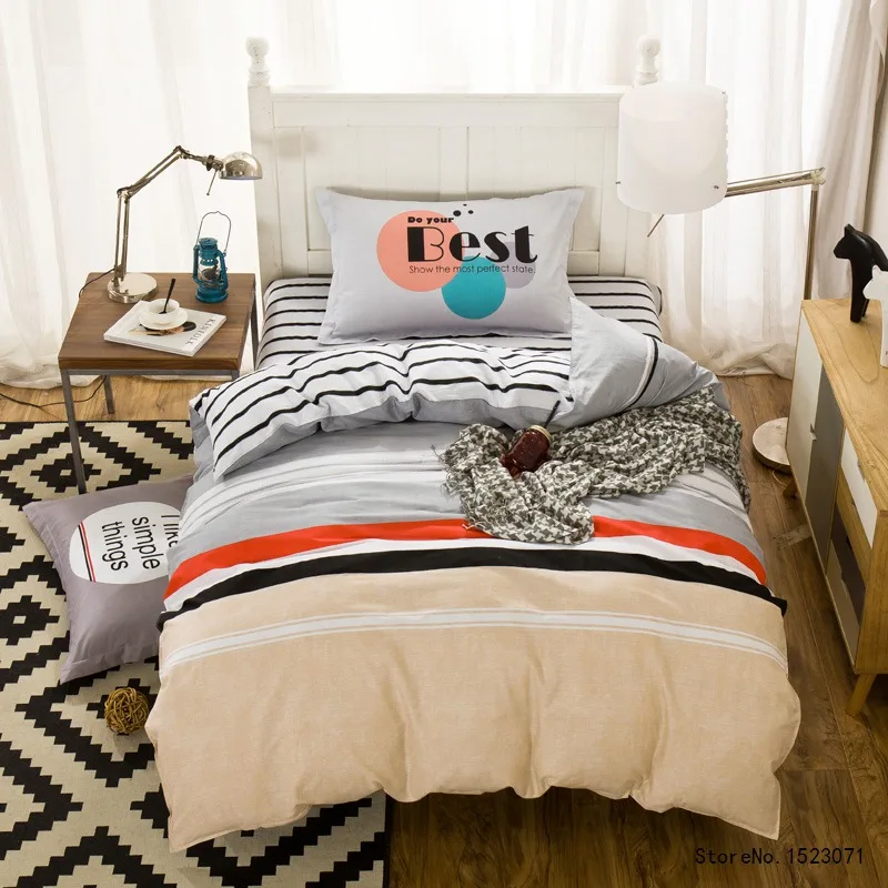 

TUTUBIRD 3pcs pink gray stiped bedding set 100% cotton duvet cover twin size bed sheet bedspread bed linen housse de couette