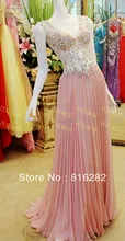 2015 A-Line Bodenlangen Perlen Pailletten Kapelle Zug Mit V-ausschnitt Spaghetti-bügel Sleeveless Backless Red Chiffon Abendkleider