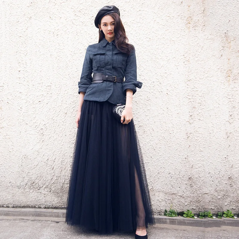 Spring 2019 New Style Fanghua Miao Star Identical Shirt-style Short Jacket Net Gauze Two-piece Set Women Coats and Jackets