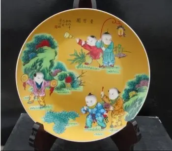 

Crafts statue Modern Chinese antique five fairchild birthday yellow porcelain plate