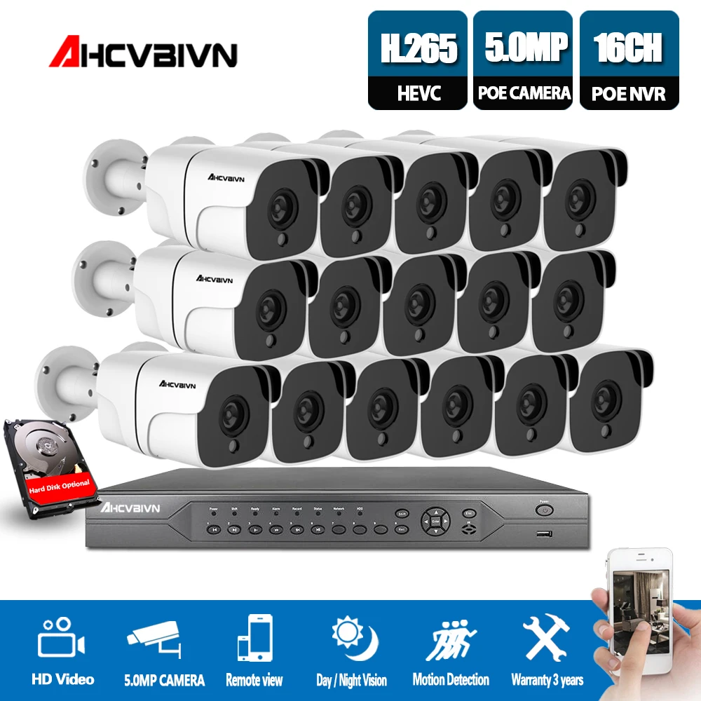 H.265 16CH 4K 5.0MP CCTV камера система POE NVR комплект 5MP Открытый Всепогодный IP67