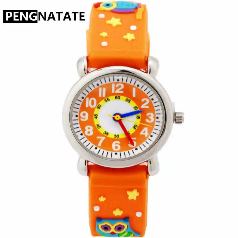 

PENGNATATE Silicone Watch Girls Orange Watchband 3D Cartoon Owl Fashion Children Watches for Students Kids Wristwatch Cute Gifts